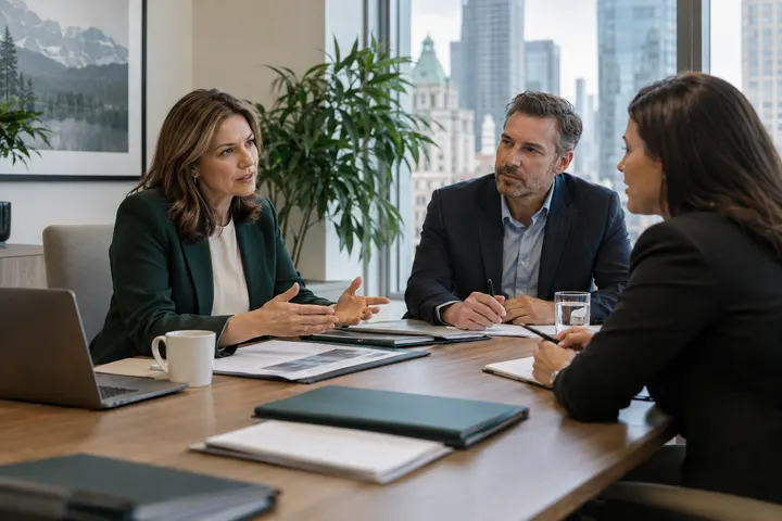 Des propriétaires d’entreprises canadiennes examinent une proposition de financement avec un prêteur