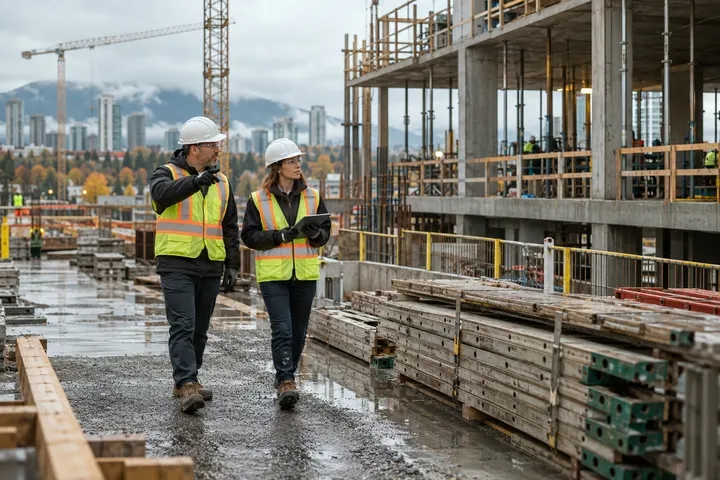 Un chantier de construction commerciale avec des matériaux et des travaux en cours
