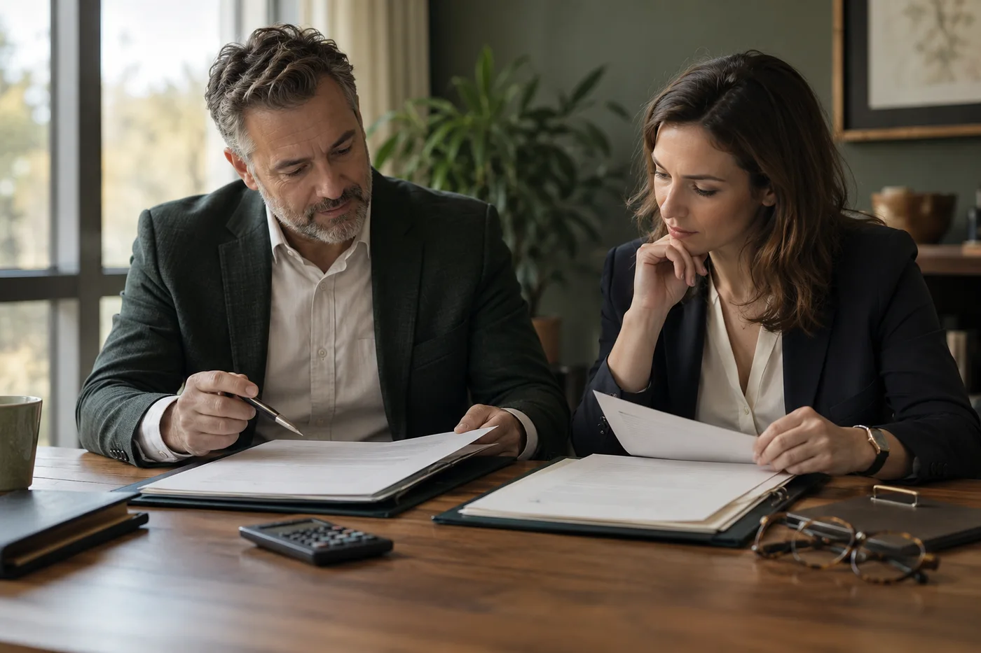 Business financing proposals being compared on a wooden meeting table