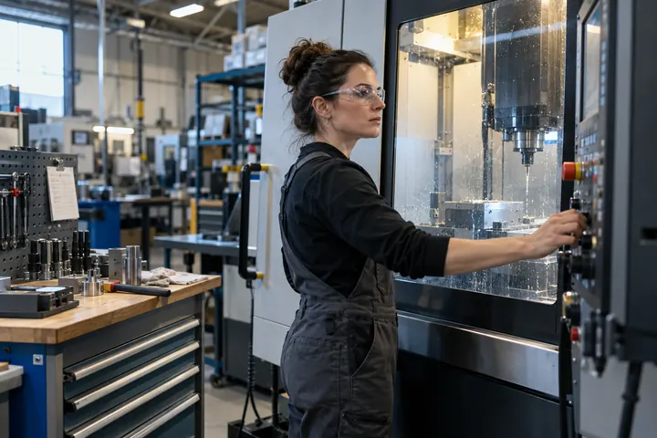 Une technicienne canadienne utilise un équipement de production moderne